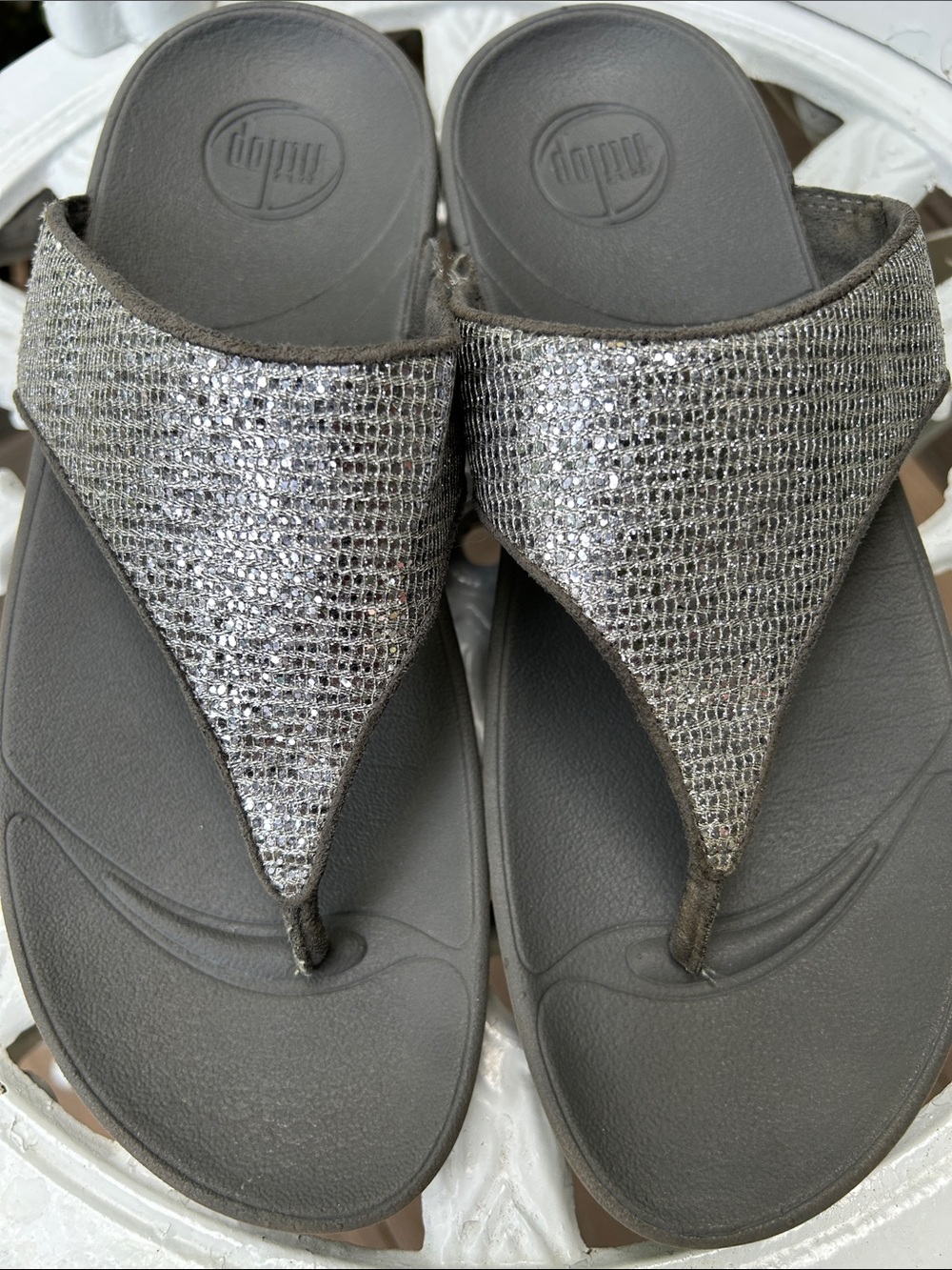 FitFlop Silver Metallic Wedge Thong Sandals
